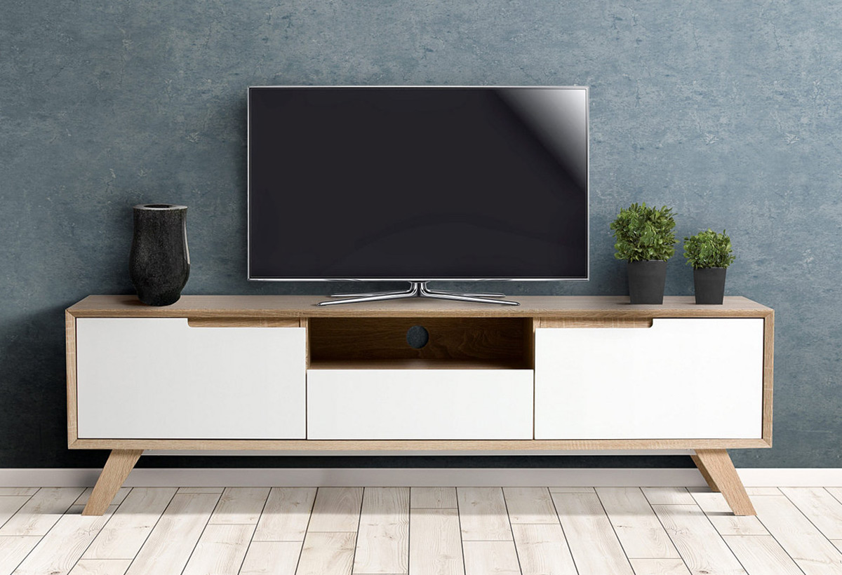 meuble tv bois tiroirs