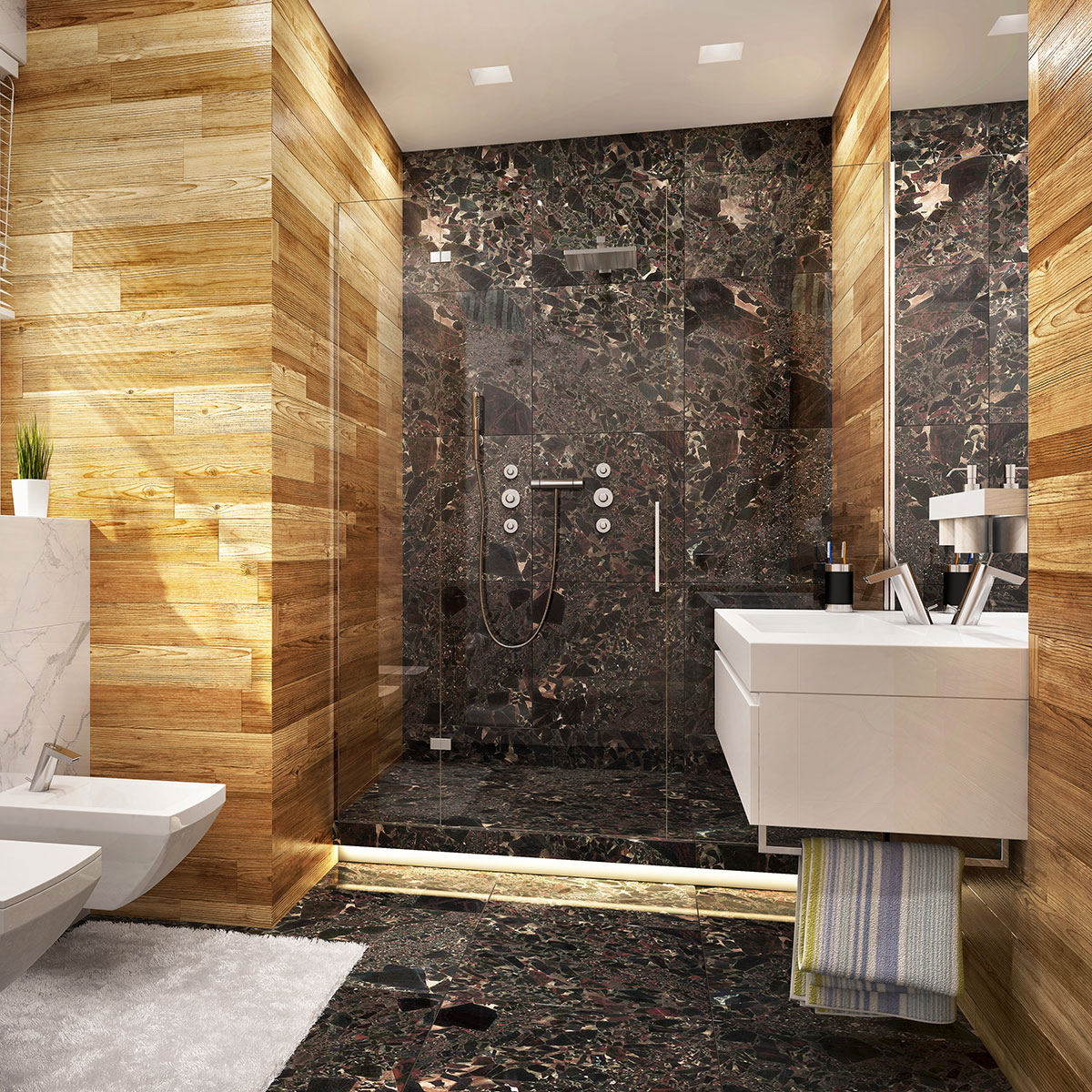 Salle De Bain Marbre Et Parquet