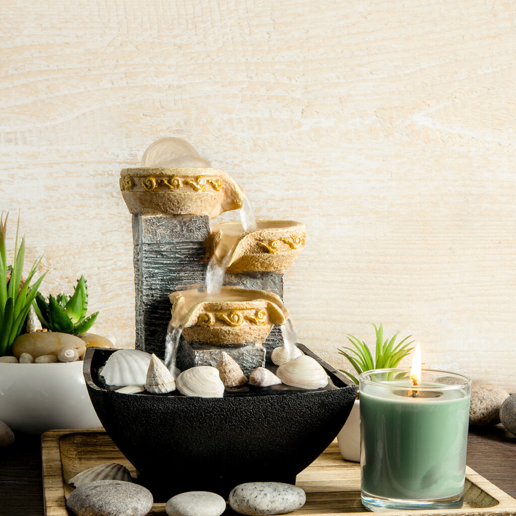 fontaine interieur coquillages zen