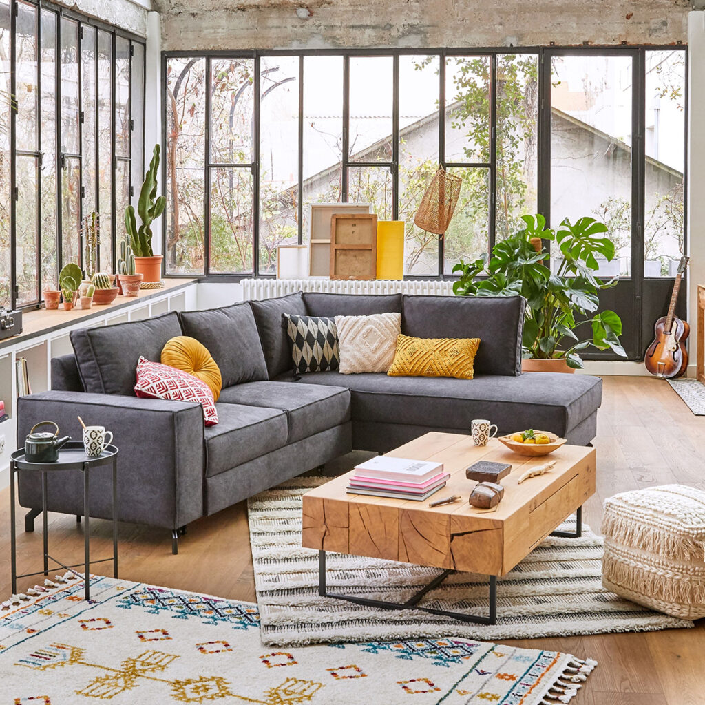 mobilier epure salon industriel cocooning