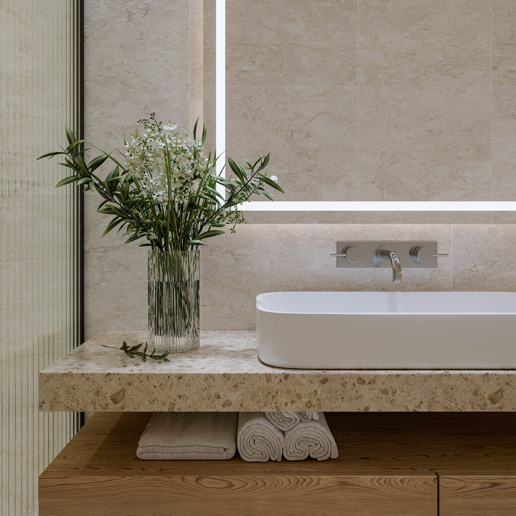 travertin salle de bains brutaliste