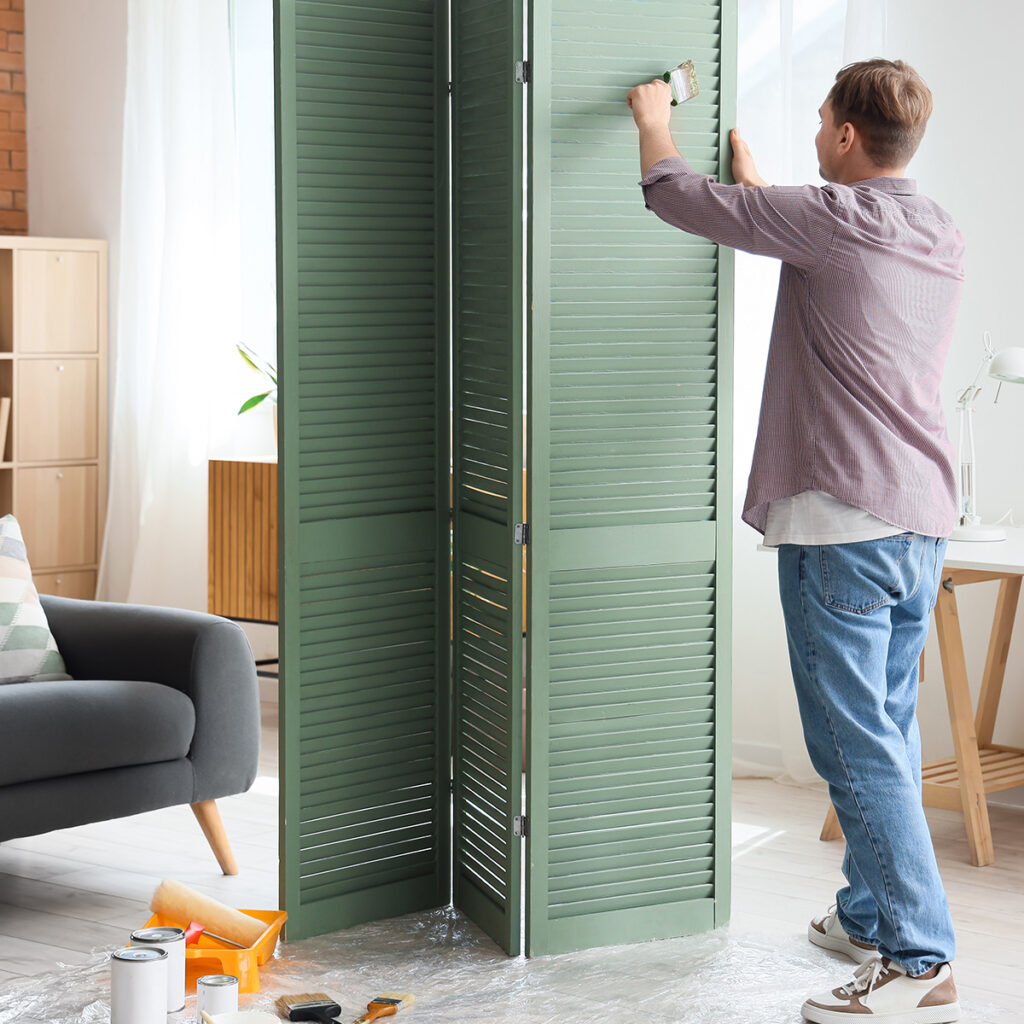 peinture verte paravent bois