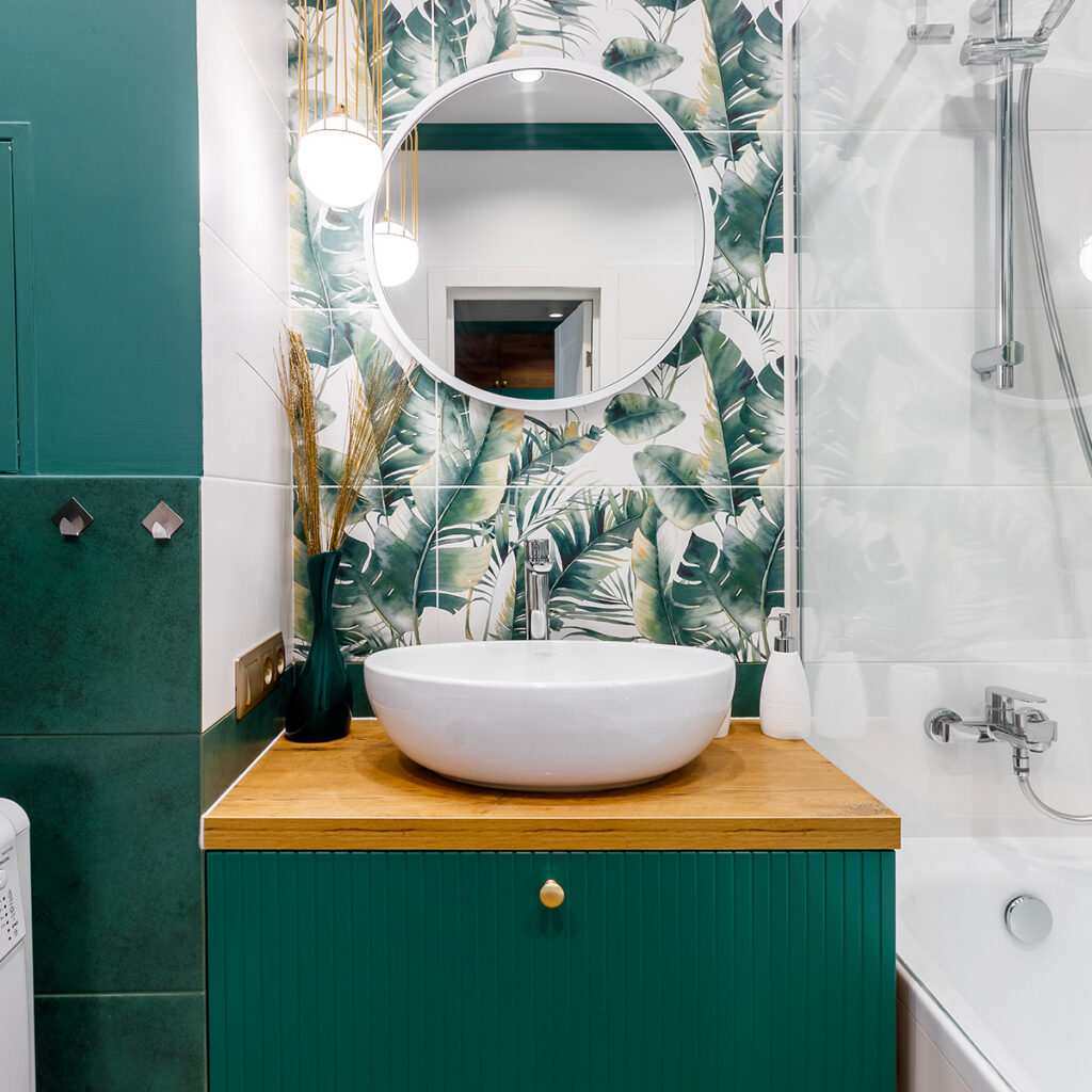 carrelage mural vegetal salle de bains verte