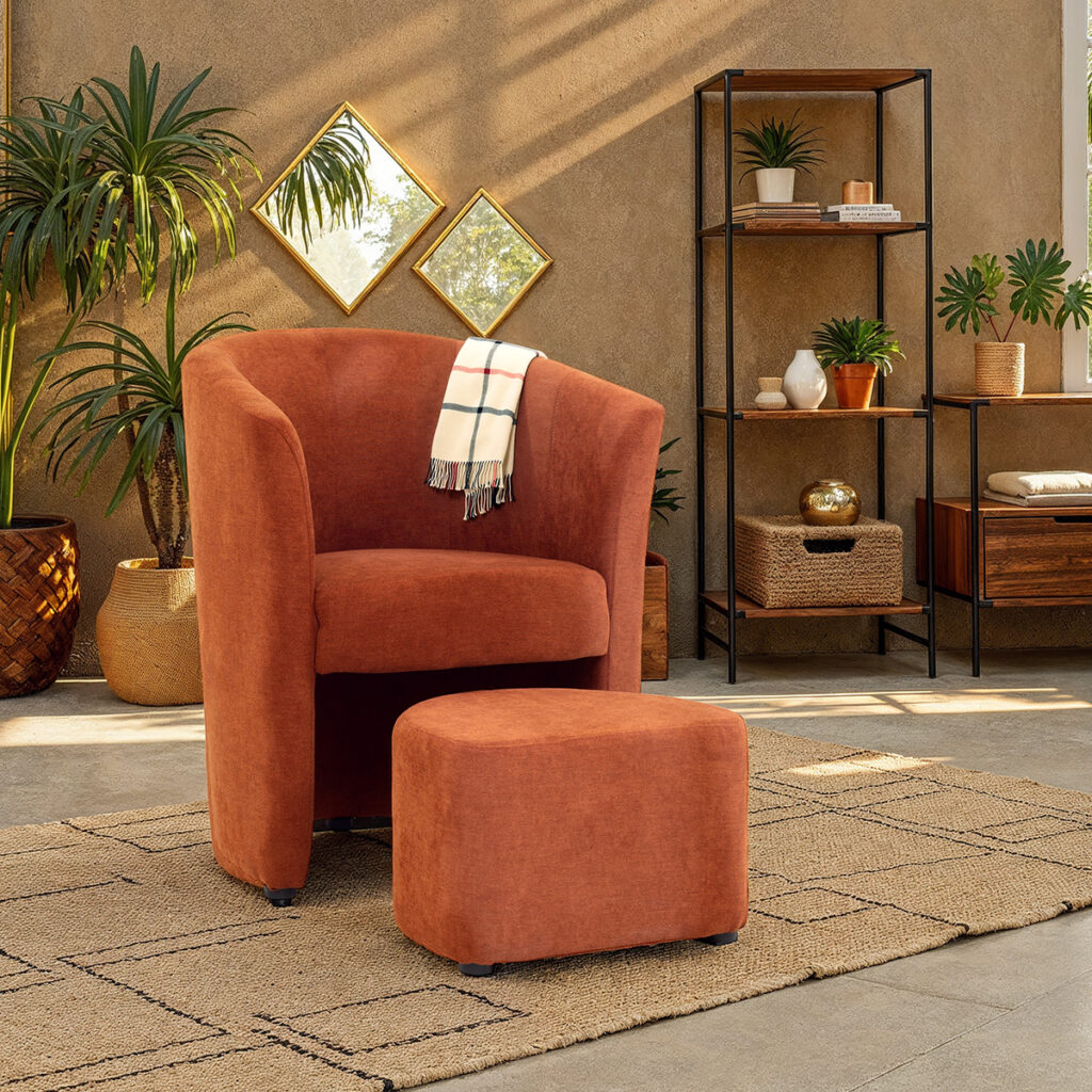 fauteuil terracotta mur marron salon