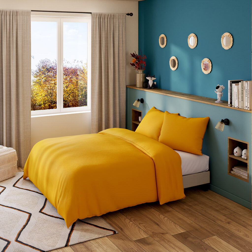 parure de lit ocre chambre contemporaine