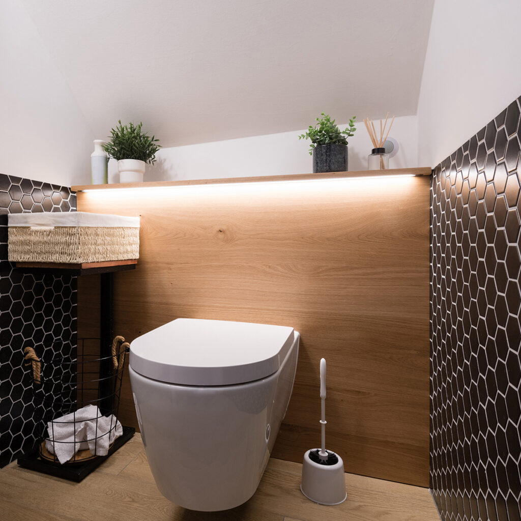 carrelage mi hauteur noir toilettes originales