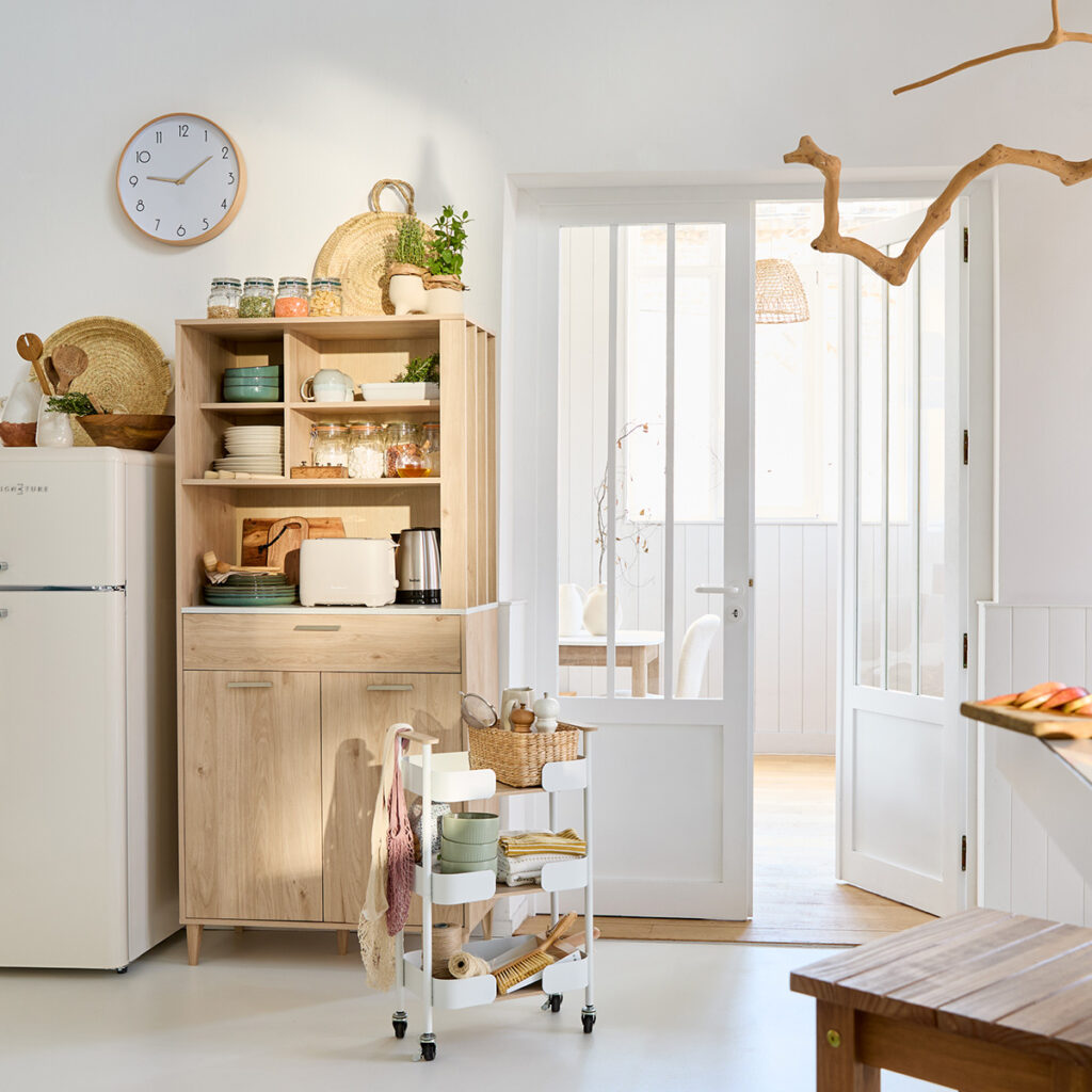 buffet haut cuisine blanche bois clair