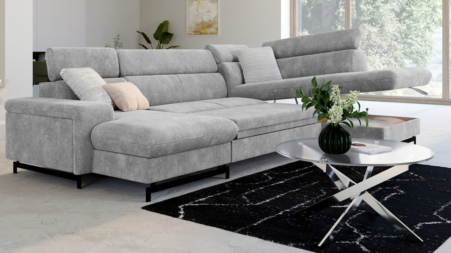 idees deco salon noir gris blanc