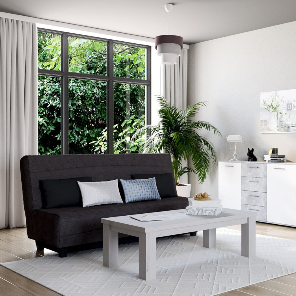 table basse blanche minimaliste salon noir gris blanc